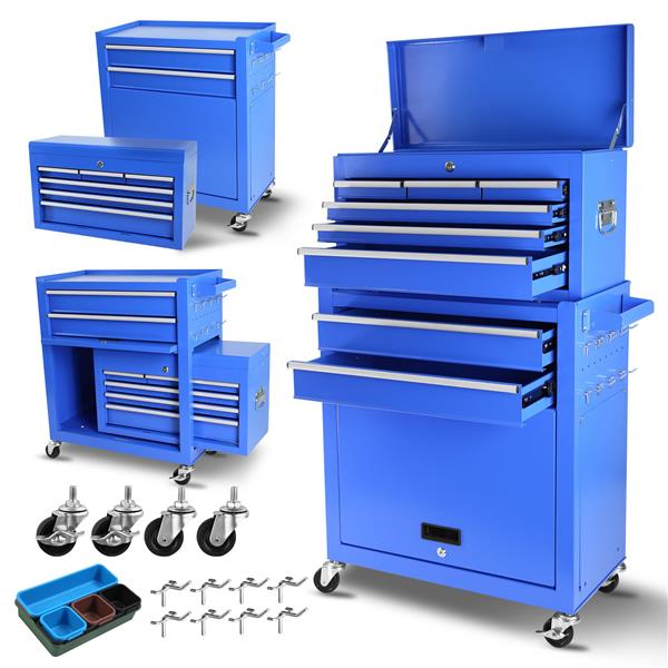 Rolling Tool Chest with Wheels and 8 Drawers, Detachable Large Tool Cabinet with Lock for Garage, Locking Mechanic Tool Cart with Black Liner for Warehouse, Workshop, High Capacity