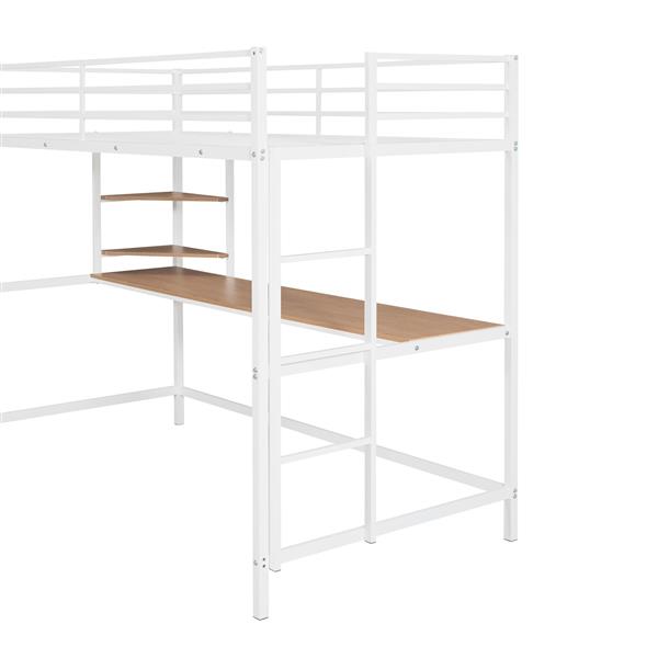 Twin Metal Loft Bed with Desk and Shelve,White