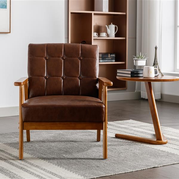 Leisure Chair with Solid Wood Armrest and Feet, Mid-Century Modern Accent chair, for Living Room Bedroom Studio chair