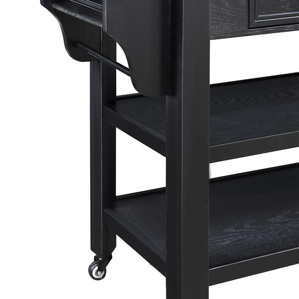 57 inch Rolling Kitchen Island with Storage,Kitchen Cart with Solid OAK Wood Top,Two-sided Kitchen island Cart on Wheels , Wine and Spice Rack, Large Kitchen Cart with 2 Drawers, Black+Natural Top