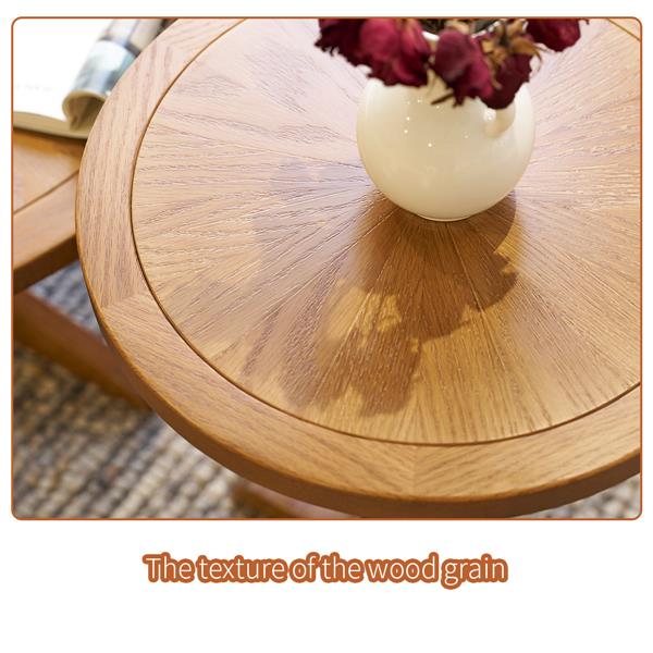 2-Piece Modern Farmhouse Living Room Coffee Table Set, Stylish and Elegant Nesting Round Wooden Table,Side End table set for Living Room,Bedroom