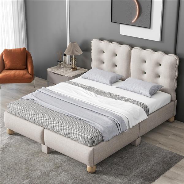 Full Size Upholstered Platform Bed with Support Legs,Beige