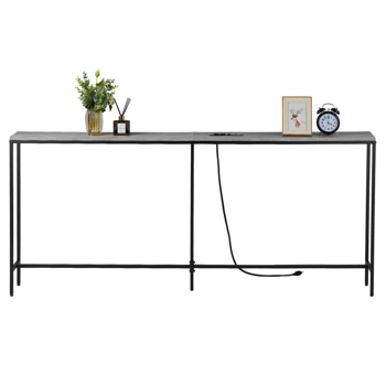 70.9 inch Narrow Long Console Table with 2 Power Outlets & USB Ports, Narrow Entryway Table Sofa Table Behind Couch for Living Room, Rustic Gray