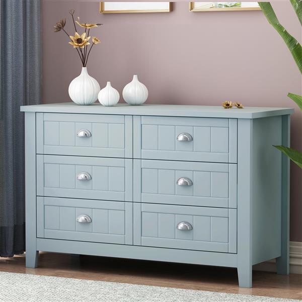 Drawer Dresser BAR CABINET side cabinet,buffet sideboard,buffet service counter, solid wood frame,plasticdoor panel,retro shell handle,applicable to dining room, living room,kitchen corridor,Blue-gray