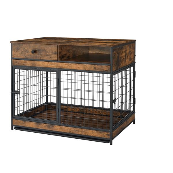 Furniture Dog Cage Crate with Double Doors. Antique Brown,38.78'' W x 27.36'' D x 32.17'' H.