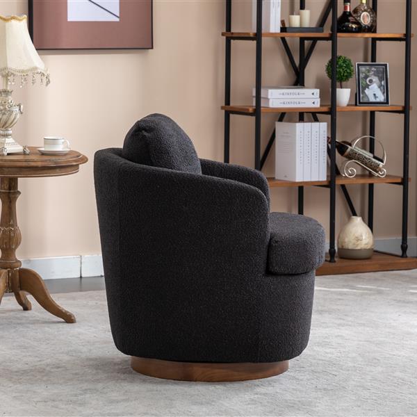 035-Boucle Fabric Swivel Chair With Soild Wood Round Brown Base Leg,Black