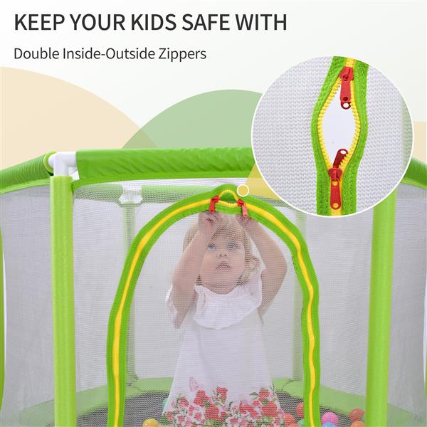 55'' Toddlers Trampoline with Safety Enclosure Net and Balls, Indoor Outdoor Mini Trampoline for Kids