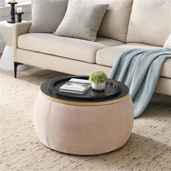 Round Storage Ottoman, 2 in 1 Function, Work as End table and Ottoman,  Pink  (25.5"x25.5"x14.5")