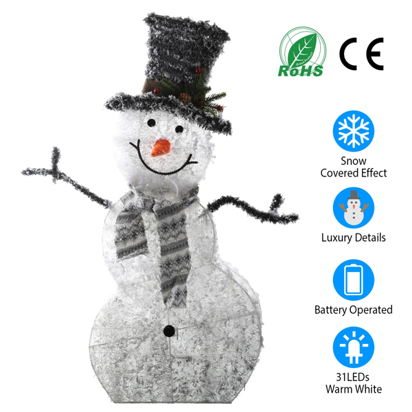 LED Christmas Snowman Decoration lighted up snowman Collapsible Battery Operated Lighted Snowman Indoor Outdoor Garden Light with Removable Hands Scarf Christmas tree, at backyard, porch, bedroom