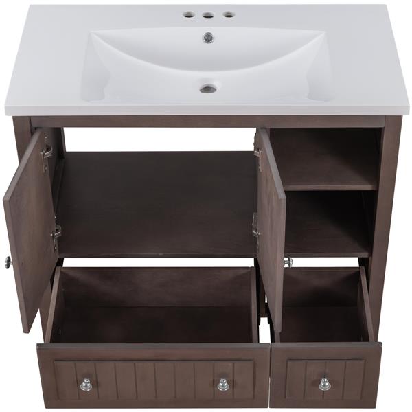 [VIDEO] 36" Bathroom Vanity with Ceramic Basin, Bathroom Storage Cabinet with Two Doors and Drawers, Solid Frame, Metal Handles, Brown