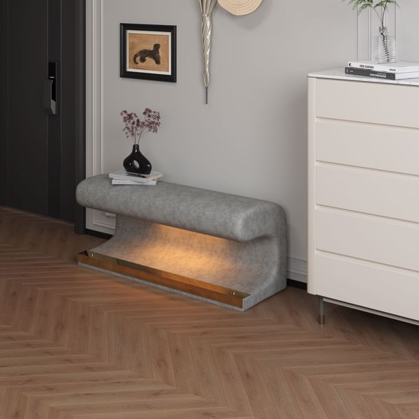 Entryway Bench Leather Upholstered Ottoman with LED sensor light for living room ,bedroom,end of bed 