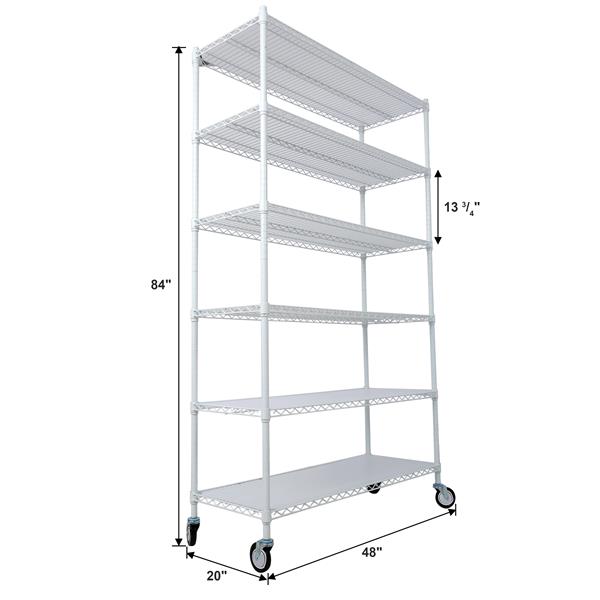 6 Tier 6000lbs Capacity NSF Metal Shelf Wire Shelving Unit, Heavy Duty Adjustable Storage Rack with Wheels & Shelf Liners for Commercial Grade Utility Steel Storage Rack, white - 84"H x 48"L x 20"D