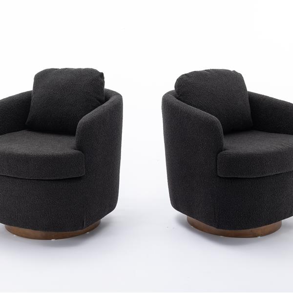 035-Boucle Fabric Swivel Chair With Soild Wood Round Brown Base Leg,Black