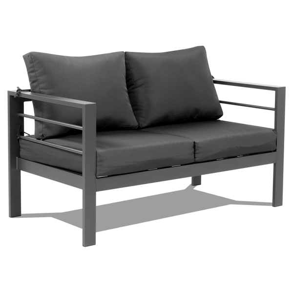 Love seat sofa Coffee table Grey frame dark grey cushion Aluminium frame sofa