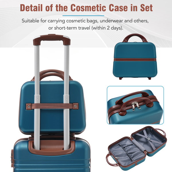 20 IN Hardside Luggage with Cosmetic Case , 2 Piece Lightweight Suitcase Set with Spinner Wheels, Carry on Vintage Luggage,Blue 