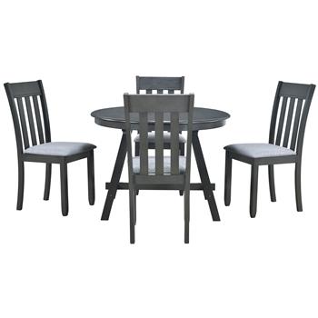 5-Piece Wood Dining Table Set Round Extendable Dining Table with 4 Dining Chairs, Dining Room Table Set for 4 person for Dining Room (Gray)