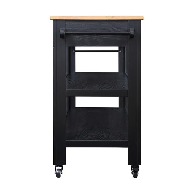 57 inch Rolling Kitchen Island with Storage,Kitchen Cart with Solid OAK Wood Top,Two-sided Kitchen island Cart on Wheels , Wine and Spice Rack, Large Kitchen Cart with 2 Drawers, Black+Natural Top