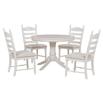 5-Piece Retro Functional Dining Table Set Wood Round Extendable Dining Table and 4 Upholstered Dining Chairs (Antique White)