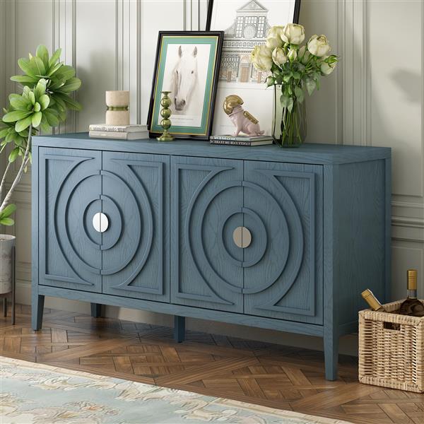 Retro Sideboard door with Circular Groove Design Round Metal Door Handle for Entrance, Dinning Room, Living Room (Antique Blue)