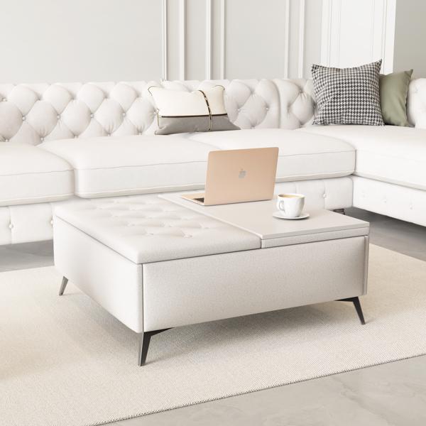 35 inch Wide Square storage benches Coffee Table with Lift Top Oversized Storage Ottoman in Upholstered for Living Room 