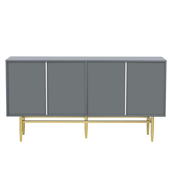 Modern Elegant 4-door Sideboard Gold Metal Handle Buffet Cabinet for Dining Room, Living Room, Bedroom, Hallway (Gray)