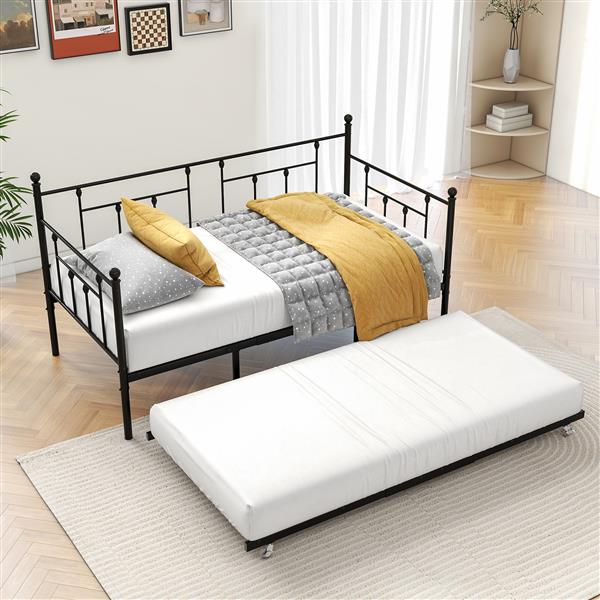 Metal Daybed Frame Twin Size Platform with trundle , No Box Spring Needed Black