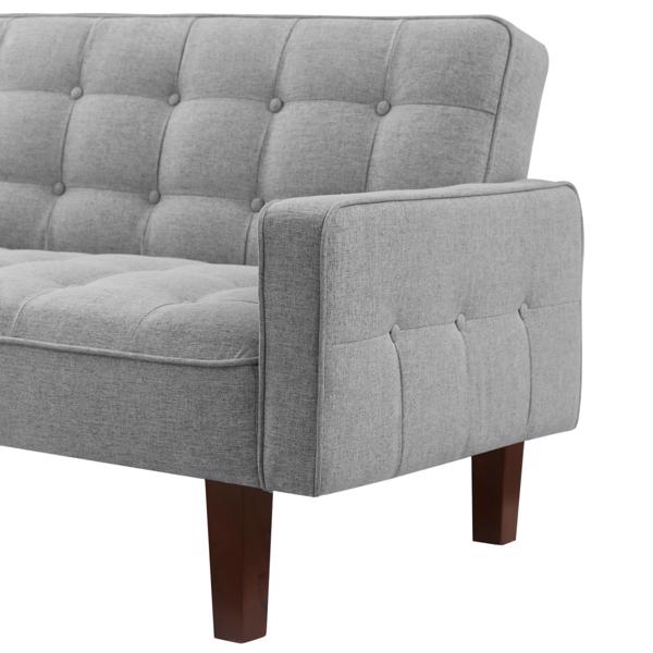 Grey, Linen Futon Sofa Bed 73.62 Inch Fabric Upholstered Convertible Sofa Bed, Minimalist Style for Living Room, Bedroom.