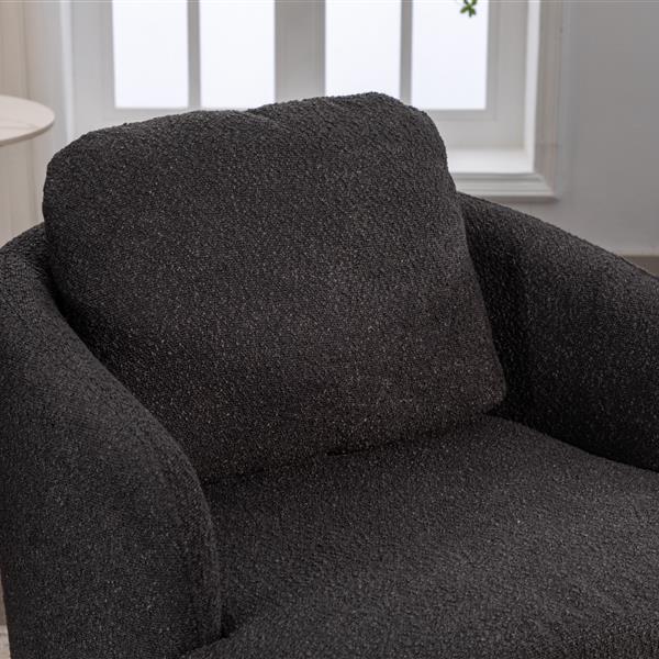 035-Boucle Fabric Swivel Chair With Soild Wood Round Brown Base Leg,Black