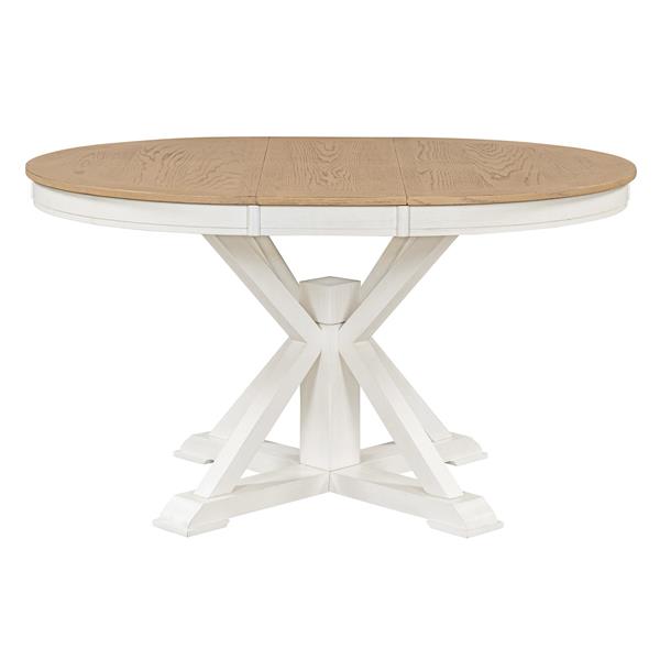 Retro Functional Extendable Dining Table with a 12" Leaf for Dining Room and Living Room (Oak Natural Wood + Off White)