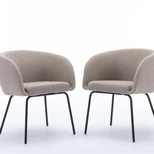 040-Set of 2 Fabric Dining Chairs With Black Metal Legs,Light Coffee