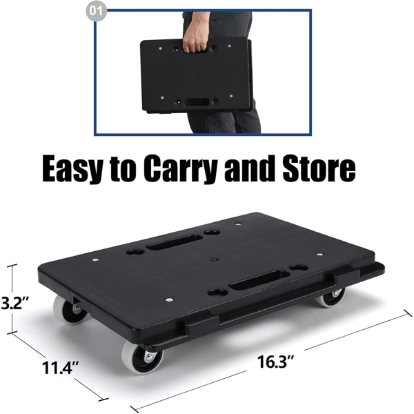 Furniture Moving Dolly, 16 x 11in 500 lbs Capacity Furniture Movers Dollies 4 Wheels, Portable Moving Rollers Heavy Duty, Interlocking Small Flat Dolly Cart for Heavy Furniture, 2 Pack, Black