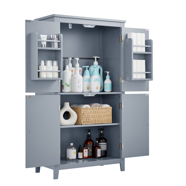 Bathroom Storage Cabinet, Cabinet with Two Doors and Drawers, Adjustable Shelf, MDF Board, Grey  