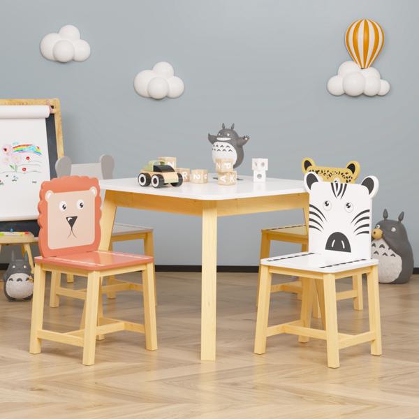 5 Piece Kiddy Table and Chair Set , Kids Wood Table with 4 Chairs Set Cartoon Animals (bigger table) (3-8 years old) 