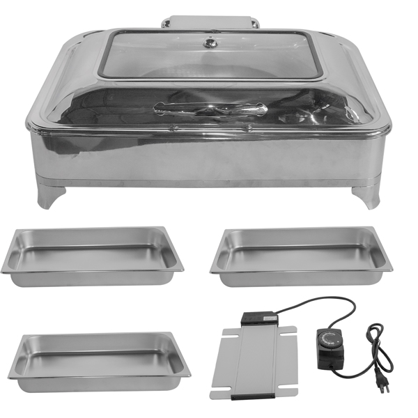 Electric Chafing Dish 9L/9.5QT Food Warmer w/Glass Lid for Catering 110V 60Hz Restaurant Food Warmer Display