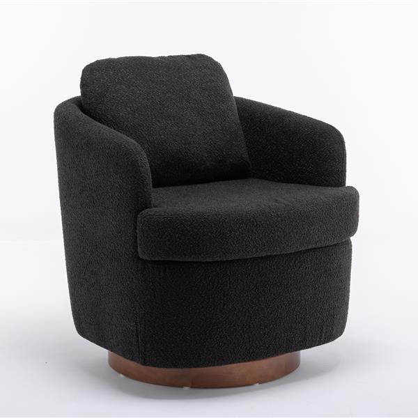 035-Boucle Fabric Swivel Chair With Soild Wood Round Brown Base Leg,Black