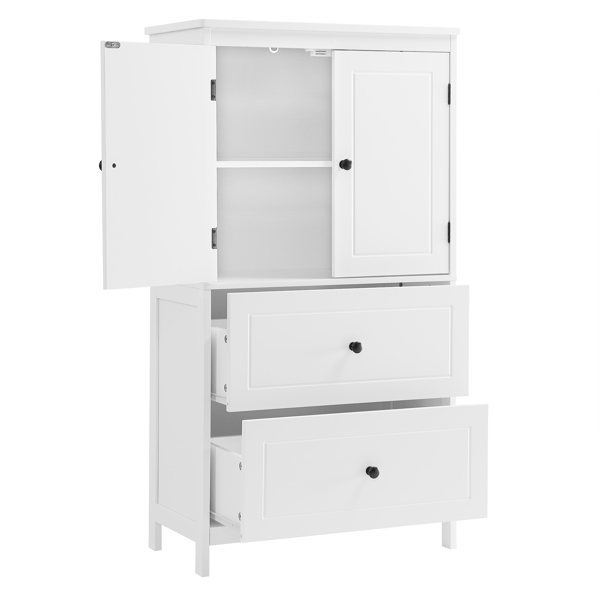 Bathroom Storage Cabinet, Cabinet with Two Doors and Drawers, Adjustable Shelf, MDF Board, White 