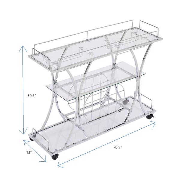 Electroplated Glass Bar Cart, With Wine Rack And Glass Holder, For Kitchen, Serving, Hotel  Silver