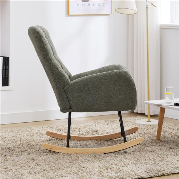 Nursery Rocking Chair, Teddy Upholstered Glider Rocker, Rocking Chair with High Backrest, Comfy Rocking Armchair for Living Room, Bedroom, Offices, GREEN