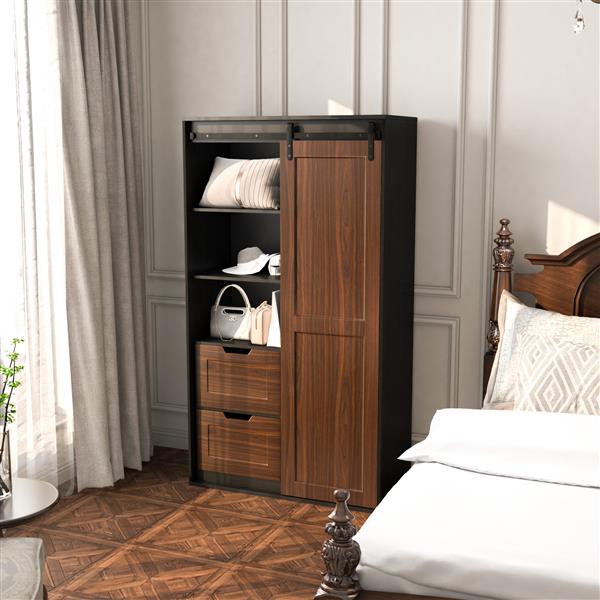 71-inch closets,large closetslaundry cabinets,Plastic suction process,farmslide barndoors,saveopenspace,brand hardware,silent slide,can be used for the bedroom,cloakroom,livingRoom,color:black +brown