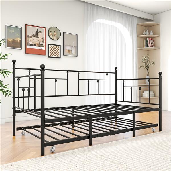 Metal Daybed Frame Twin Size Platform with trundle , No Box Spring Needed Black