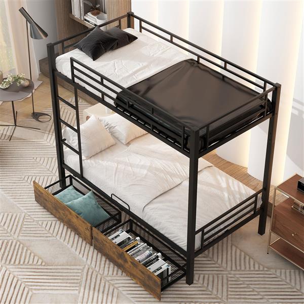 Metal Bunk Bed With drawers, Twin, Black