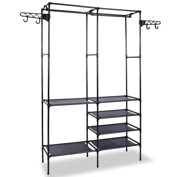 Clothing Rack Clothes Rack, 66'' Multifunctional Garment Rack for Hanging Clothes, 4 Tiers Portable Closet Rack with 4 Hooks & 2 Hanging Rods, Coated Metal Freestanding Closet Wardrobe System