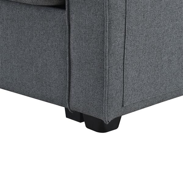 [VIDEO provided] [New] 114.2" Upholstered Sofa with Console, 2 Cupholders and 2 USB Ports Wired or Wirelessly Charged, Modern Linen Fabric Couches with 4 Pillows for Living Room, Apartment (4-Seat)