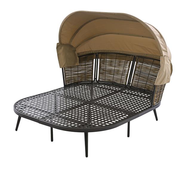 74.8" L Patio Daybed with Retractable Canopy, Outdoor Rattan PE Wicker Back Loveseat Sofa Set with Throw Pillows and Cushions for Backyard, Poolside, Garden, Brown