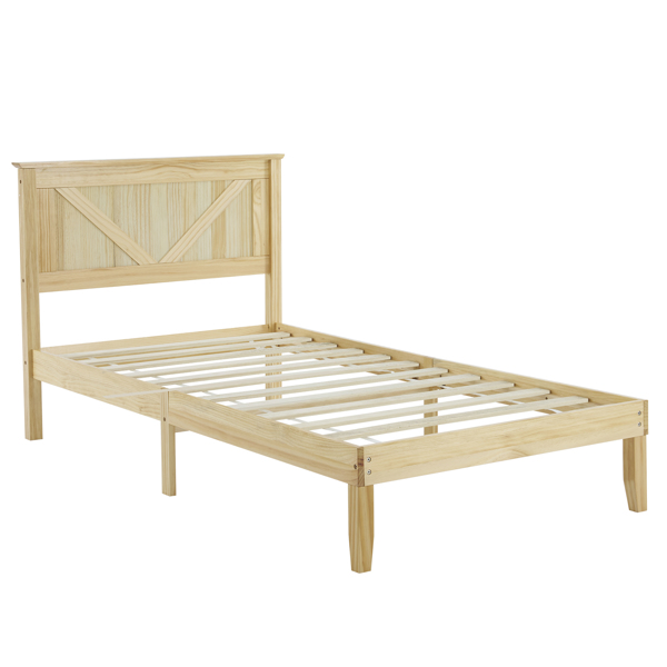 Twin Size Solid Wood Platform Bed Frame with Headboard Natural