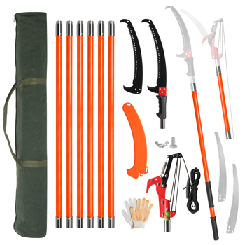 26ft Manual Pole Saw, Lightweight Tree Trimmers Long Handle Pruner Set, Sharp Steel Blade and Scissors Pole Saw for Trimming Palm, Pear Tree, Fir Tree, Other High Trees and Shrubs