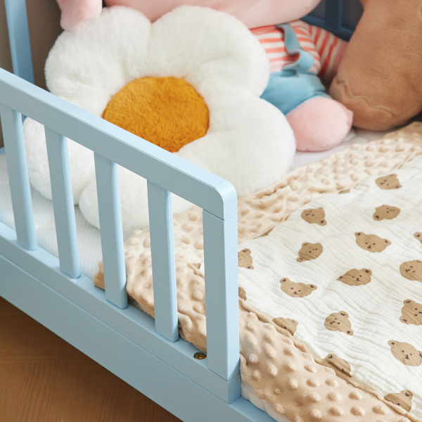 Single Vertical Board with Guardrails on Both Sides Blue 135*75*62.5cm Wooden Bed Pine Children