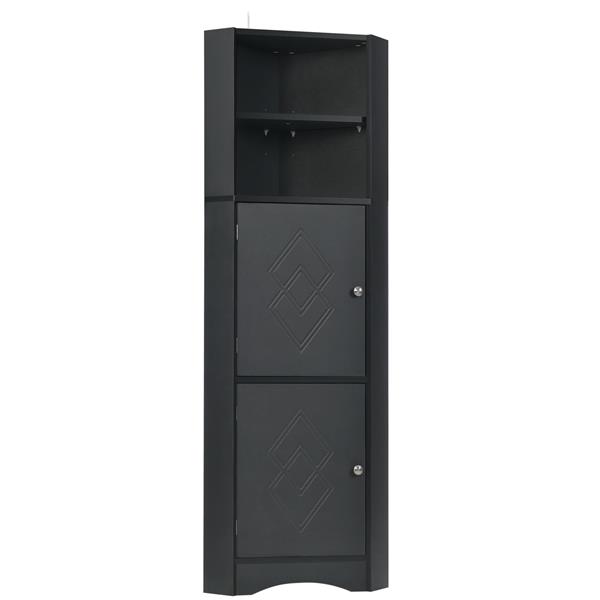 Tall Bathroom Corner Cabinet,  Storage Cabinet with Doors and Adjustable Shelves, MDF Board, Black