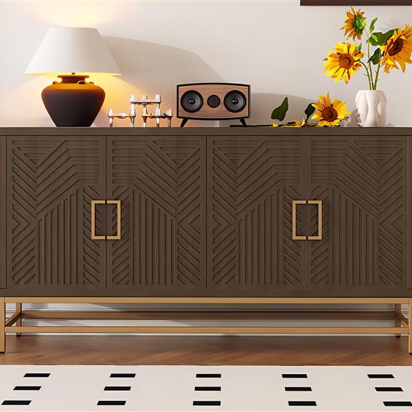 Retro Style Sideboard with Adjustable Shelves, Rectangular Metal Handles and Legs for  Kitchen, Living room, and Dining Room  (Espresso)