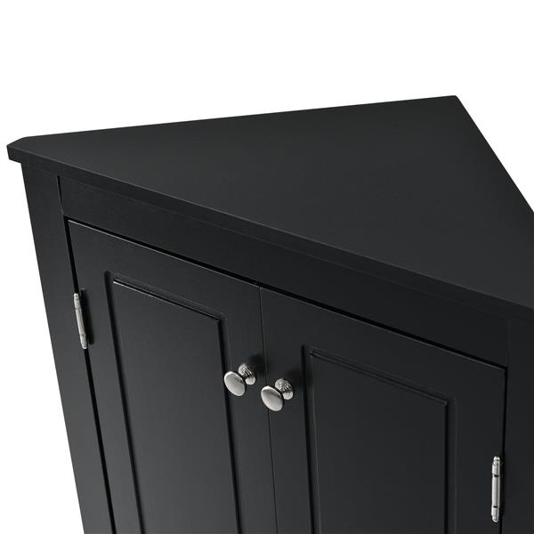 Black Triangle Bathroom Storage Cabinet with Adjustable Shelves, Freestanding Floor Cabinet for Home Kitchen